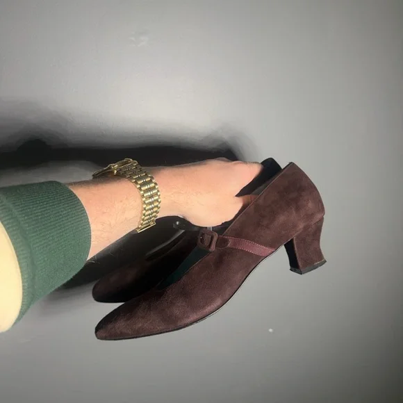 Thierry Rabotin Brown Suede Heeled Mary Jane’s Size EU 38.5 - Picture 5 of 7